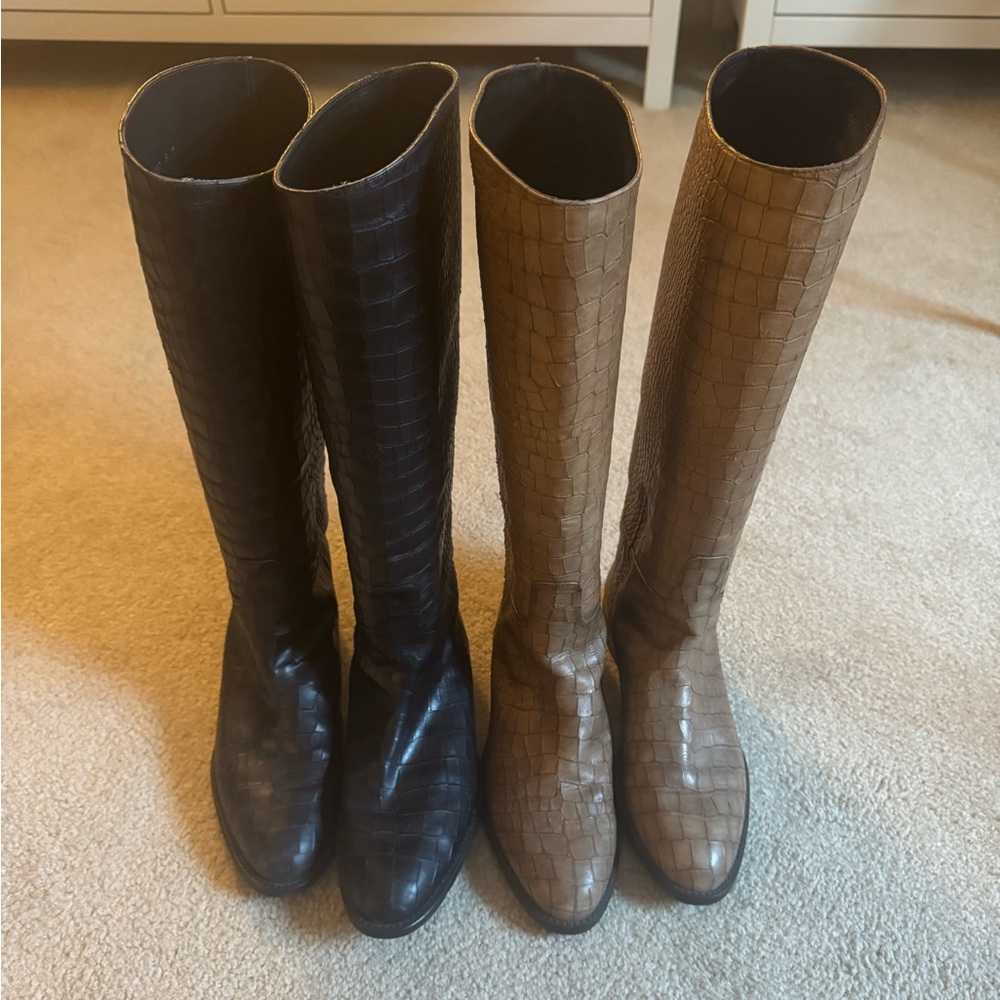 Bundle of two pairs Stuart Weizman equine croc embossed boots